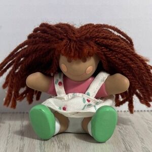 Little Tikes Doll House Baby Figure Pink White Dress Brown Yarn Hair Vintage